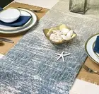 Ombre Textured Table Runner, Blue-Grey-Beige Handspun Cotton Table Runner, 14...