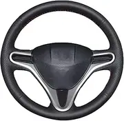 Black Leather Hand-Stitched Car Steering Wheel Cover, for Honda Fit City 2009-2013 Jazz 2009-2013 Insight 2010-2014