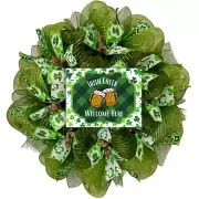 Irish Cheer Welcome Here St Patrick's Day Handmade Deco Mesh Wreath