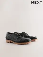 Black Leather Cleated Boat Shoes (AA9039) | $118