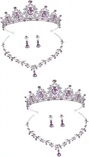 [VALICLUD] 2 Sets Crown Necklace Earrings Bridal Necklace Women’s Suits Lugs for Women Women’s Earrings Women’s Jewelry Rhinestone Headpiece Bride Headpiece Miss Rhinestone Crystal