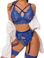 [Generic] Lingerie with Underwire Lingerie for Women Lace Teddy Sexy Deep V Halter Open Back Bodysuit Valentine Panties