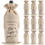 10Pcs Going Away Wine Bag with Drawstring Linen Farewell Wine Bag New Beginning
