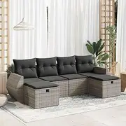 6 Piece Garden Sofa Set with Cushions Grey Poly Rattan Patio Bar Sets