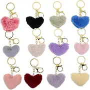 [SHINEOFI] Cute Heart Shaped Pompom Keychain Fluffy Ball Bag Pendant for Handbags Back Car Key Rings Stylish Decorative Accessories