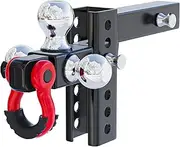 Ayleid Trailer Hitch Tri-Ball Mount with Hook&Pin&Rotatable Tow Shackle,Fits 2-in Receiver with 1-7/8-in,2-in,2-5/16-in Hitch Ball (C-Adjustable with Shackle)
