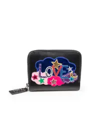 Black Leather Love Patchwork Wallet