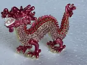 Jeweled Dragon Red Trinket Box. Hand Painted Red Enamel & Swarovski Crystals
