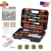 Professional 10-Piece Wood Chisel Set with Rubber Grip Handles & Organizer Case