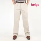 Men Cotton Pleated Pants Trousers Retro Casual Formal Business Straight Leg