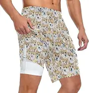 [ZZXXB] Corgi Dog Athletic Shorts for Men with Pockets 2 in 1 Quick Dry Running Shorts S-3XL