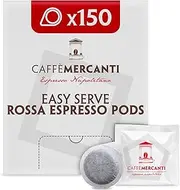 Caffe Mercanti ESE (Easy Serve Espresso) Rossa Italian Coffee Pods in Filter Paper - 44mm, 150 Pods - Italiano Caffe Filter Paper - Non-GMO