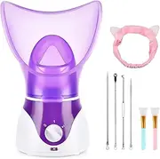 Facial Steamer for Face, Face Steamer for Facial Deep Cleaning, Nano Ionic Facial Steamer for Unclogs Pores, Hydrating (Purple, Include Blackhead Remover Kit, Brush, Headband)