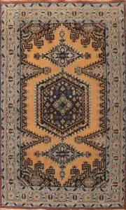 Handmade Orange Wool Carpet Geometric Wool Traditional Bedroom Indian Rug 4x6 Ft