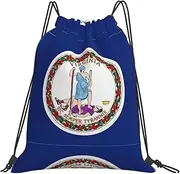 EdWal Virginia State Flag Print Drawstring Backpack Gym Bags Sports Draw String Bags For Gym Travel Swimming Beach, White, One Size