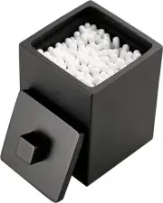 Resin Square Canister with Lid, Bathroom Qtip Holder, Cosmetics Matte Black