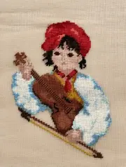 Preworked Center Work BOY WITH FIDDLE Violin Needlepoint Canvas 8 1/2" x 11 1/2"