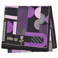 在飛比找Yahoo奇摩購物中心優惠-ANNA SUI 優雅玫瑰圖騰刺繡字母LOGO帕領巾(黑底紫