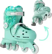Yvolution Twista Skates Learner Training Skates for Beginner, 2 in 1 Adjustable Roller Skates, Converts from Tri-Wheel to Inline Skates, No Tool Needed for Girls Boys 2+ Years Old, US Size 7-11