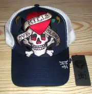 MENS ED HARDY LOVE KILLS SLOWLY NAVY BLUE SNAPBACK ADJUSTABLE TRUCKER HAT