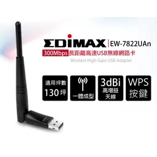 EDIMAX 訊舟 EW-7822UAn 300Mbps長距離高速USB無線網路卡