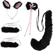 HAPINARY 5 Piece Ears and Tail Suit Cosplay Set Plush Accessories Kit for Women Girls Halloween Party Costumes