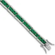 [JewelryWeb] 5.6mm 925 Sterling Silver Rhodium Plated Princess cut Green Nano Crystal and Brilliant-cut White CZ Bracelet 18 Centimeters Link-Bracelet for Women
