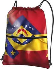 EdWal Flag Of Venezuela Print Drawstring Backpack Gym Bags Sports Bags With Zipper Pocket For Travel Beach, Black, One Size