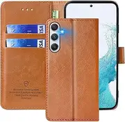 [FMPCUON] Case for Samsung Galaxy A35 Mobile Phone Case [Stand Function] [Card Slot] [Magnetic Closure] Case Flip Case Protective Leather Case Flip Case for Samsung Galaxy A35 Brown