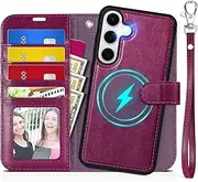 TUCCH Case for Galaxy S25+ Plus (6.7") 2025, 2 in 1 Removable Wallet Stand Flip Case with Wrist Strap[RFID Blocking][Card Holder][Wireless Charging] Magnetic PU Leather Shockproof Folio, Plum Purple