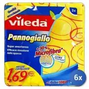 6x Vileda Cloth Yellow Micro Perforated +30% Microfiber 3Pz