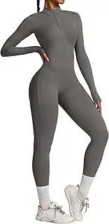 [SEAUR] Yoga Jumpsuit Women's Long Sports Jumpsuit Bodycon Bodysuit 1/2 Zip Tight One-Piece Romper for Gym Fitness Jogging S-XL