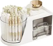 SAYEEC Clearance Desk Organizer with 2 Drawer, 6 Slots Multi-Functional Rotating Pencil Pen Holder, Desktop Makeup Organizer Stationery Accessories Storage Box Caddy for Office School Home (White)