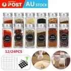-24xClear Square Glass Jars Lid Spice Herb Seasoning Condiment Storage Container