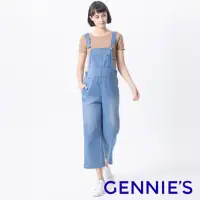 在飛比找momo購物網優惠-【Gennies 奇妮】率性刷色牛仔吊帶褲-藍(孕婦褲 牛仔