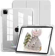 GKABXY New Case for iPad Pro 11 inch (4th/3rd/2nd Gen) 2022/2021/2020 with Pencil Holder, 2 in 1 Removable Cover with Sliding Drawer, Soft Sides and Clear Hard Back, Auto Sleep Wake- Gray