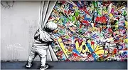 Abstract Graffiti Behind The Curtain Banksy Street Art Canvas Painting Poster Print Modern Wall Art Picture For Living Room Home Room Decor Frameless 70×140cm