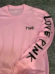 Victoria's Secret Pink Campus Long Sleeve Tee Shirt Daisy Pink Brushed Logo L XL