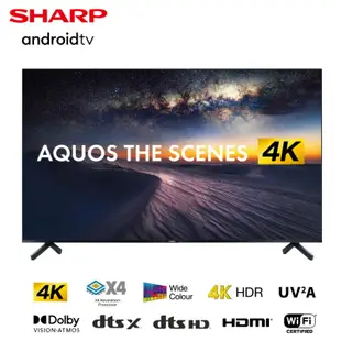 SHARP 55吋 4K智慧聯網顯示器 電視 4T-C55DJ1T(不含視訊盒)