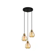 CLA Lighting TULIP1 Interior Bronze Amber Wine Glass Ribbed Pendant Light- 3 lits Round
