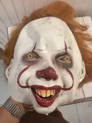 Halloween Pennywise Inspired Evil Clown Mask with Orange Hair, Adult Size