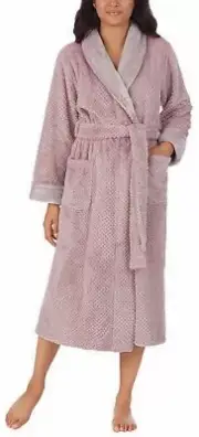 Carole Hochman Women's Long Plush Wrap Robe with Patch Pockets, (Pink, Small)