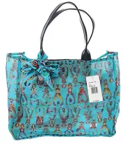 Betsey Johnson Paper Dolls Dress Up Print Mesh Tote Beach Bag Handbag with Scarf