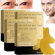 24k Gold Eye Masks-With Collagen and Hyaluronic Acid Under Eye Mask, Eye Masks for Dark Circles and Puffiness, Eye Patches for Wrinkles, Under Eye Brightener, Eye Masks Skin Protection (4box)