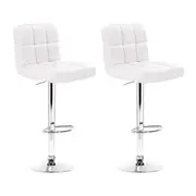 2 x PU Leather Gas Lift Bar Stools - White