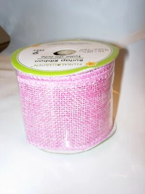 PINK BURLAP SPOOL RIBBON 2" X 3 YARDS FLORAL GARDEN GIFT WRAP BOWS PARTY DECOR