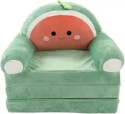 Plush Foldable Kids Sofa, Backrest Armchair 2 in 1 Foldable Children Sofa, Cute Cartoon Lazy Sofa Children Flip Open Sofa Bed for Living Room Bedroom (Green)