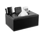 Handkerchief box PU leather with 3 compartments rectangular handkerchief dispenser multifunctional storage box handkerchief organizer home office bathroo