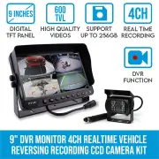 9" DVR Monitor 4CH Realtime Vehicle Reversing Recording CCD Camera Kit Truck Bus