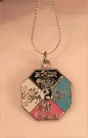 Handsome Black Red White Teal Blue Chinese Zodiac Calendar Octagon Necklace